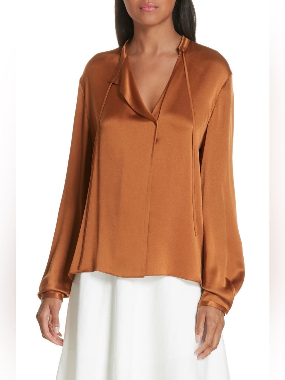 Vince Tie Neck Silk Popover Blouse Copper | S